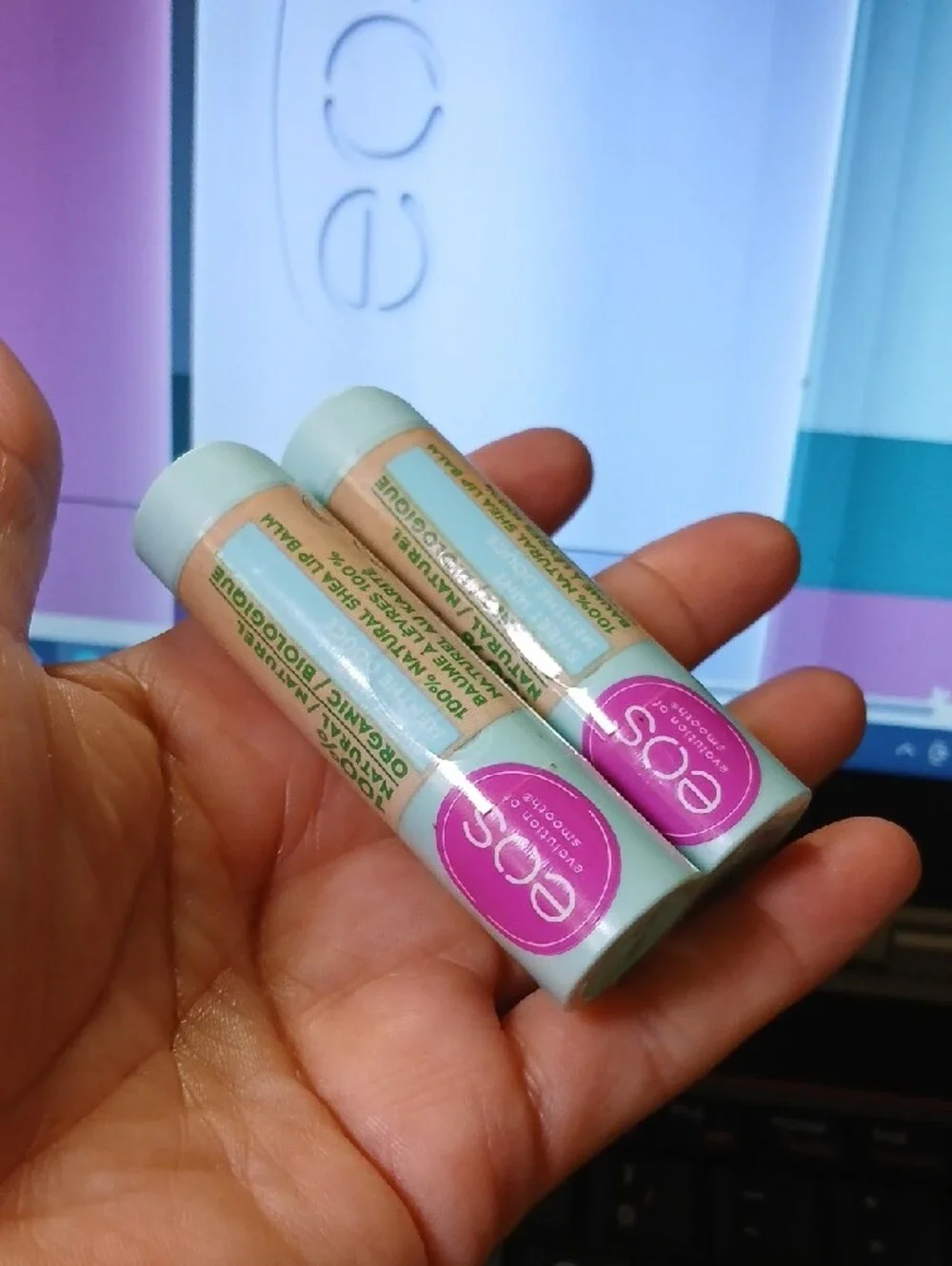 2 eos Mint Green Lip Balm Duo with Pink Logos